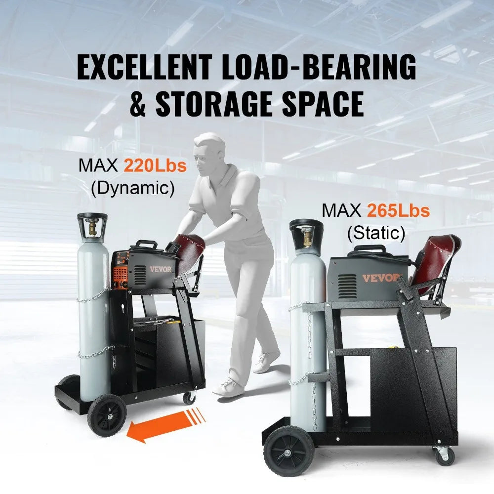 VEVOR Welding Cart, 2-Tier 4 Drawers Welder Cart with 265 LBS Weight Capacity,360degree Swivel Wheels,Tank Storage Safety Chains