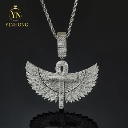 925 Sterling Silver Gold Plated Trendy Angel Wings Moissanite Pendant Jewelry  Iced Out Pave Luxury Hip Hop Men Necklace