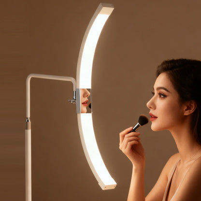 Fosoto Foldable Floor Lamp with Mirror Half Moon Light Led Light Photography Ring Light with Floor Tripod for Beauty Salon Lash