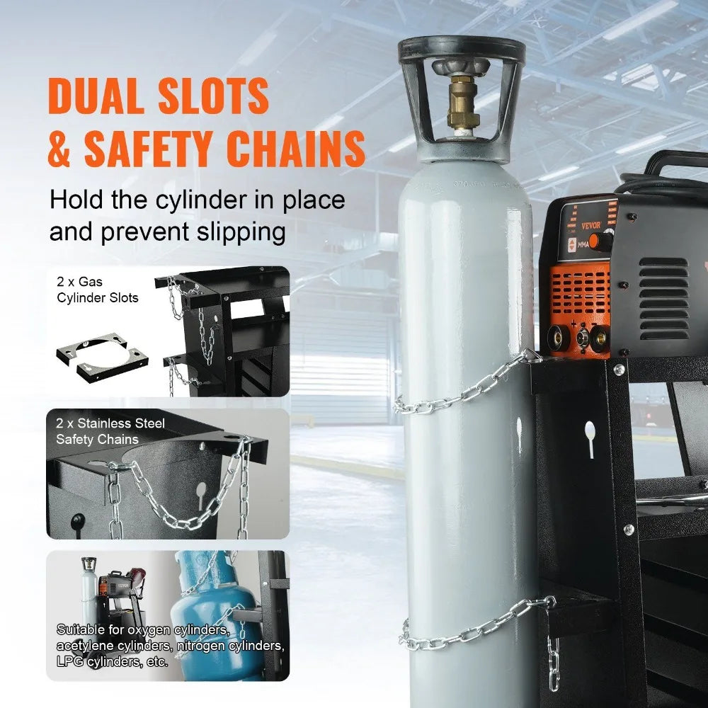 VEVOR Welding Cart, 2-Tier 4 Drawers Welder Cart with 265 LBS Weight Capacity,360degree Swivel Wheels,Tank Storage Safety Chains