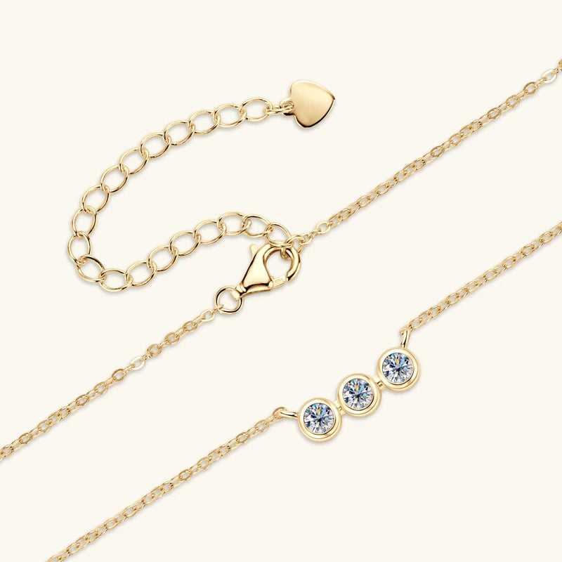 925 Sterling Silver Three-Stone Round Moissanite Necklace Fashionable Link Chain Pendant Necklace Engagement Gift Party Wedding