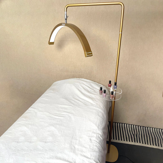 FOSOTO 28-Inch Portable Gold LED Half Moon Lash Light with Lash Tray Magnifying Lamp for Eyelash Beauty Lamp Salon Nail Artist
