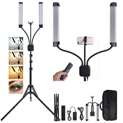 FOSOTO Professional Double Arms Fill Light Beauty Lamp Studio Light with Phone Holder for Makeup Eyelash Tiktok YouTube Vlog