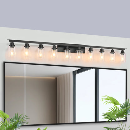 10 Light Bathroom Vanity Lights Over Mirror, 65.4inch Black Vanity Lights Fixtures Matte Black Modern Bathroom Wall Lighting
