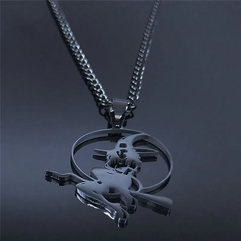 Wicca Witch Stainless Steel Choker Necklace Witchcraft Supplies for Spells Necklace Hollow Pendant for Women Punk Jewelry N4444S