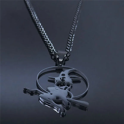 Wicca Witch Stainless Steel Choker Necklace Witchcraft Supplies for Spells Necklace Hollow Pendant for Women Punk Jewelry N4444S