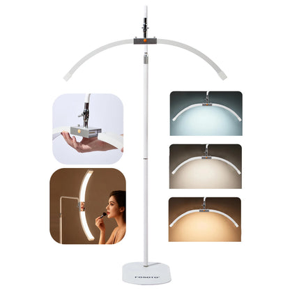 Fosoto Foldable Floor Lamp with Mirror Half Moon Light Led Light Photography Ring Light with Floor Tripod for Beauty Salon Lash