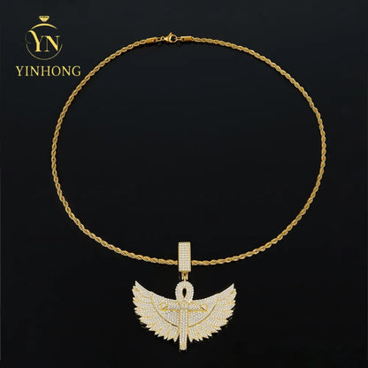 925 Sterling Silver Gold Plated Trendy Angel Wings Moissanite Pendant Jewelry  Iced Out Pave Luxury Hip Hop Men Necklace