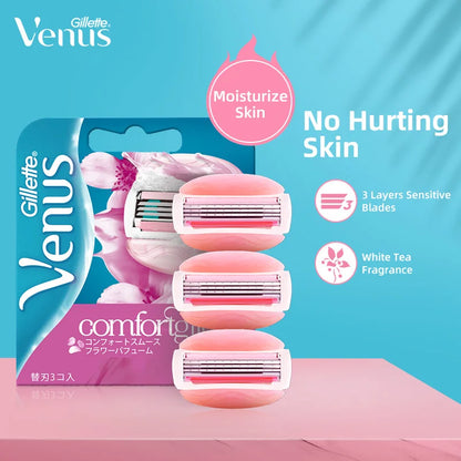 Gillette Women Razor Blades Venus ComfortGlide 3 Layers Blade Protect Skin Shaving Hair Removal Replacement Razor Refill 3/6 Pcs