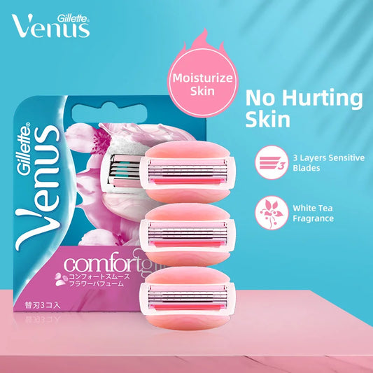 Gillette Women Razor Blades Venus ComfortGlide 3 Layers Blade Protect Skin Shaving Hair Removal Replacement Razor Refill 3/6 Pcs