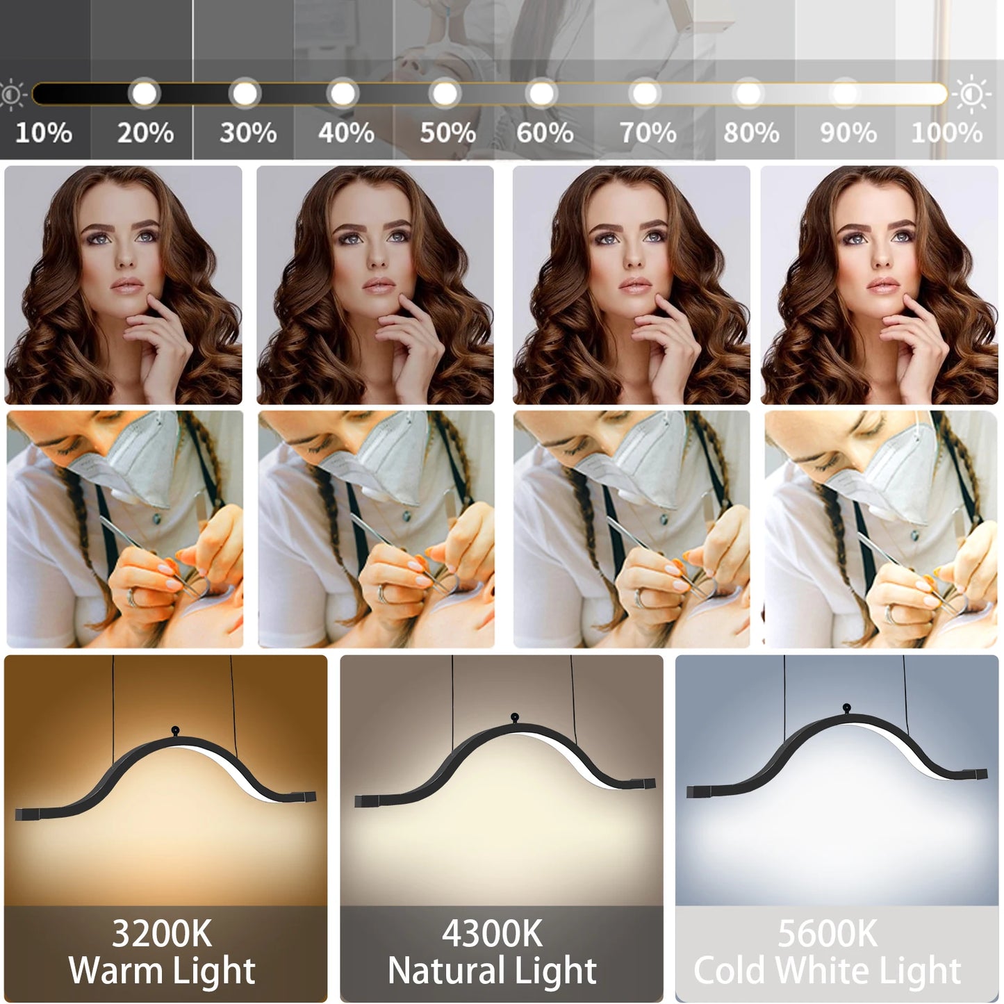 FOSOTO Half Moon Ceiling LED Fill Lamp with Phone Clip for Lashes Eyelash Photography Led Ring Light  Beauty Salon Lamp
