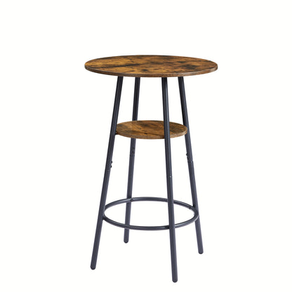 Round Bar Stool Set with Shelf and Backrest Upholstered Rustic Brown 23.62'' W X 23.62'' D X 35.43'' H