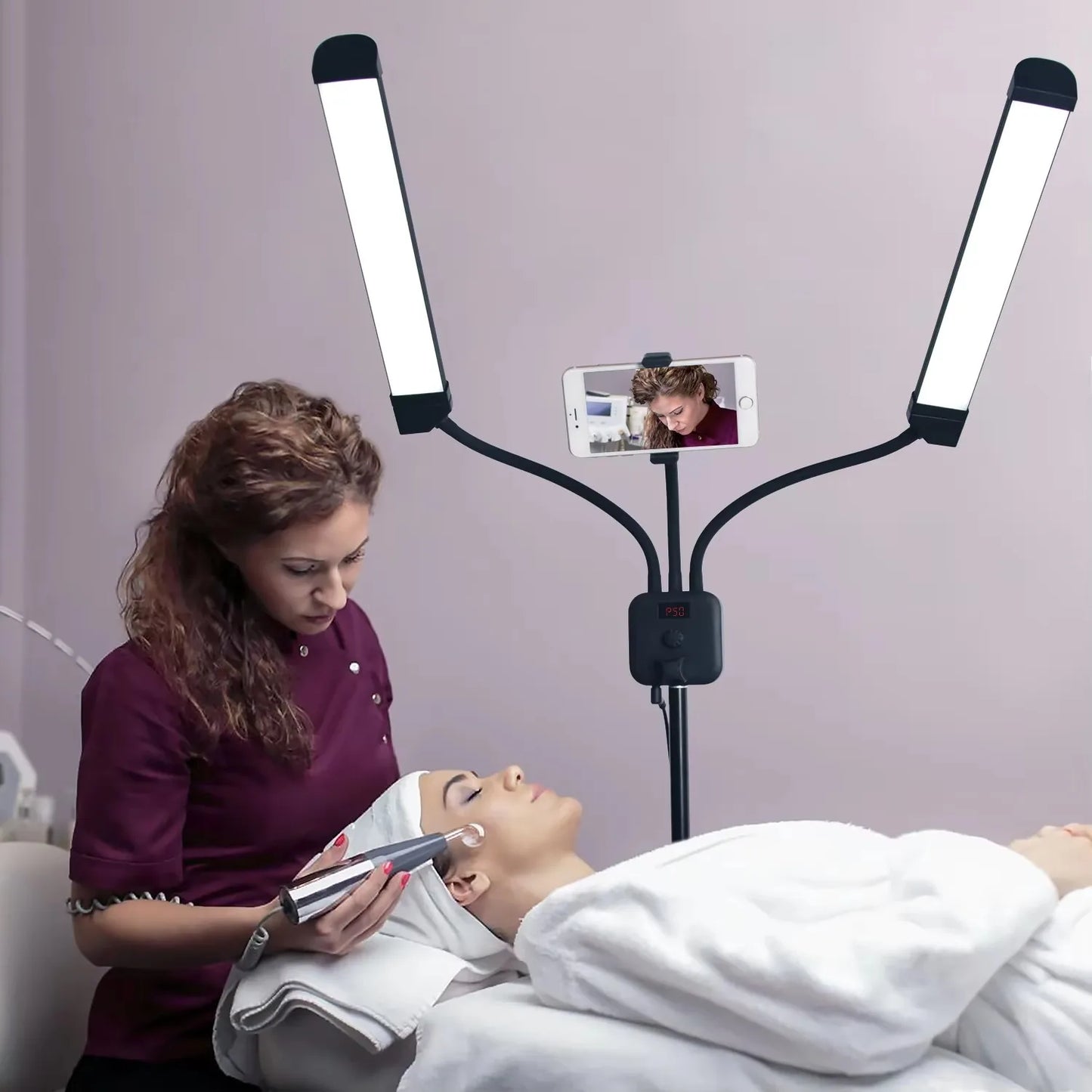 FOSOTO Professional Double Arms Fill Light Beauty Lamp Studio Light with Phone Holder for Makeup Eyelash Tiktok YouTube Vlog
