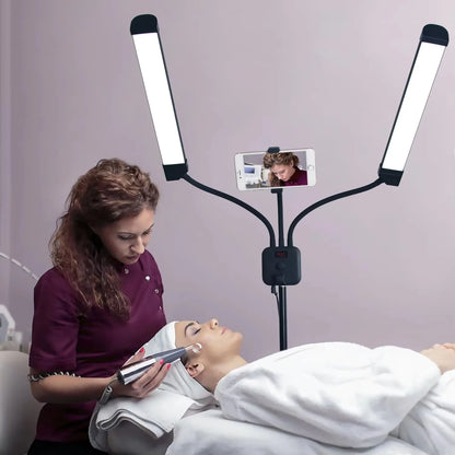 FOSOTO Professional Double Arms Fill Light Beauty Lamp Studio Light with Phone Holder for Makeup Eyelash Tiktok YouTube Vlog