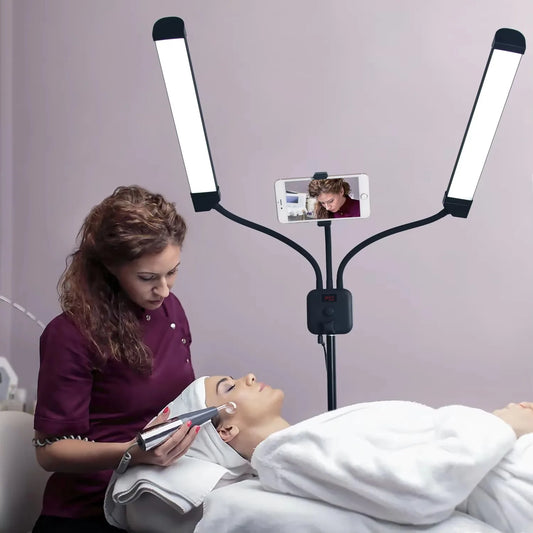 FOSOTO Professional Double Arms Fill Light Beauty Lamp Studio Light with Phone Holder for Makeup Eyelash Tiktok YouTube Vlog