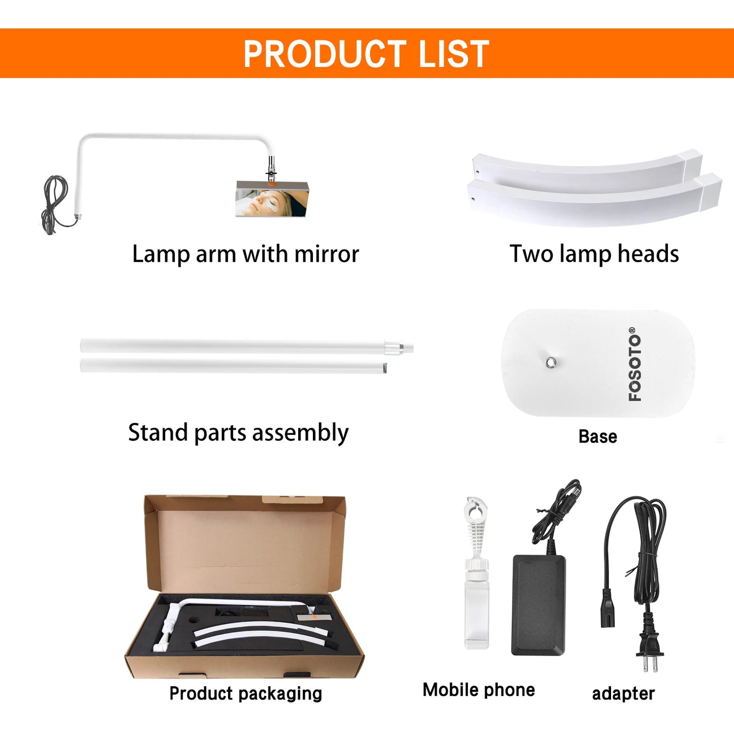 Fosoto Foldable Floor Lamp with Mirror Half Moon Light Led Light Photography Ring Light with Floor Tripod for Beauty Salon Lash