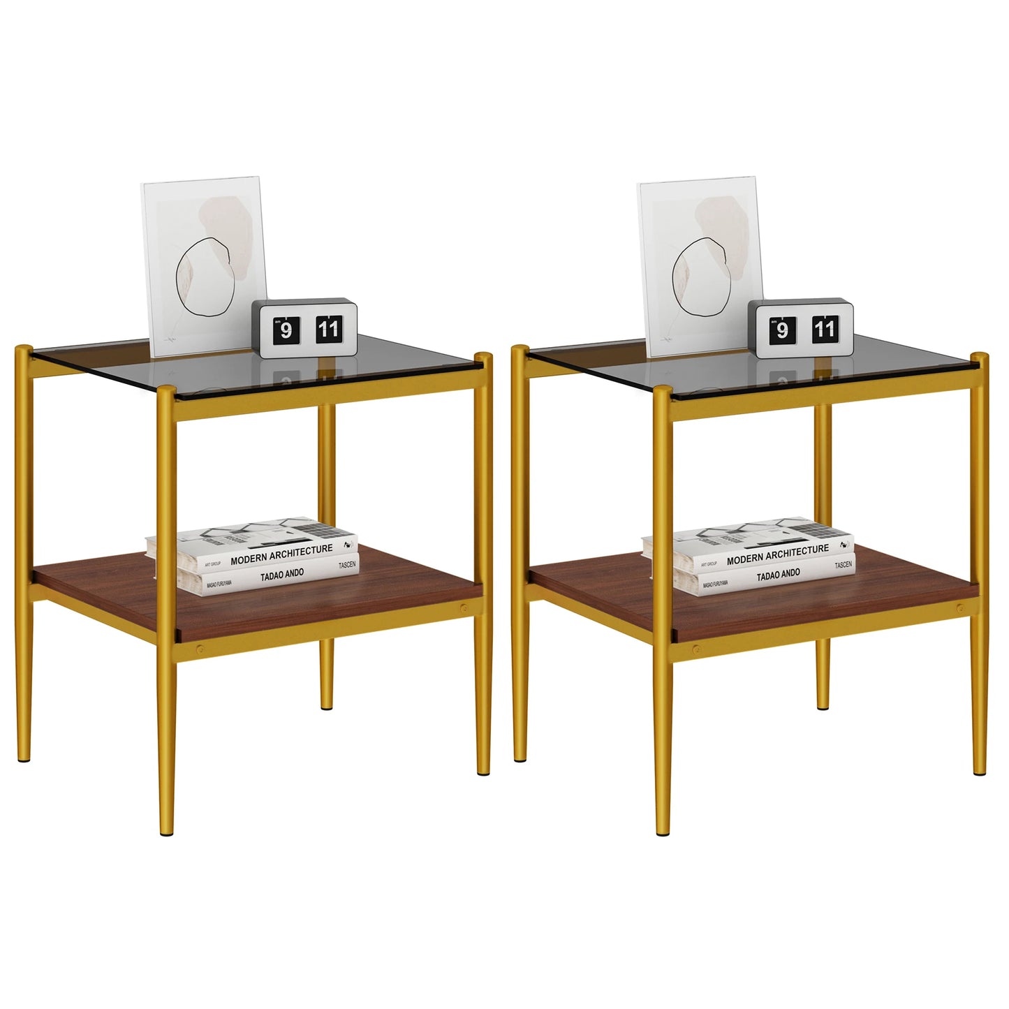 Golden Frame 3 Pieces Glass Coffee Table Set Living Room Coffee Table with Side Tables Set of 3 Drop Shipping Products