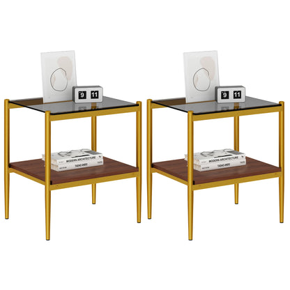 Golden Frame 3 Pieces Glass Coffee Table Set Living Room Coffee Table with Side Tables Set of 3 Drop Shipping Products