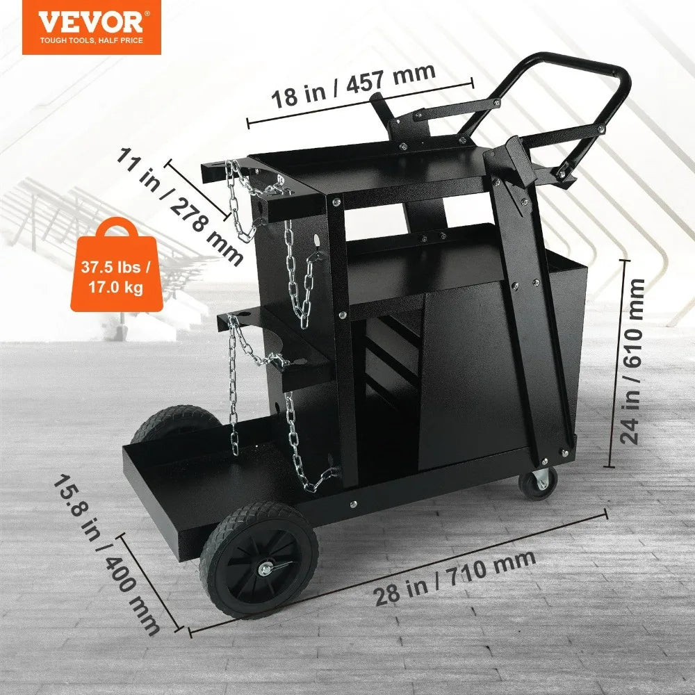 VEVOR Welding Cart, 2-Tier 4 Drawers Welder Cart with 265 LBS Weight Capacity,360degree Swivel Wheels,Tank Storage Safety Chains
