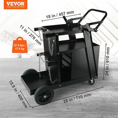 VEVOR Welding Cart, 2-Tier 4 Drawers Welder Cart with 265 LBS Weight Capacity,360degree Swivel Wheels,Tank Storage Safety Chains