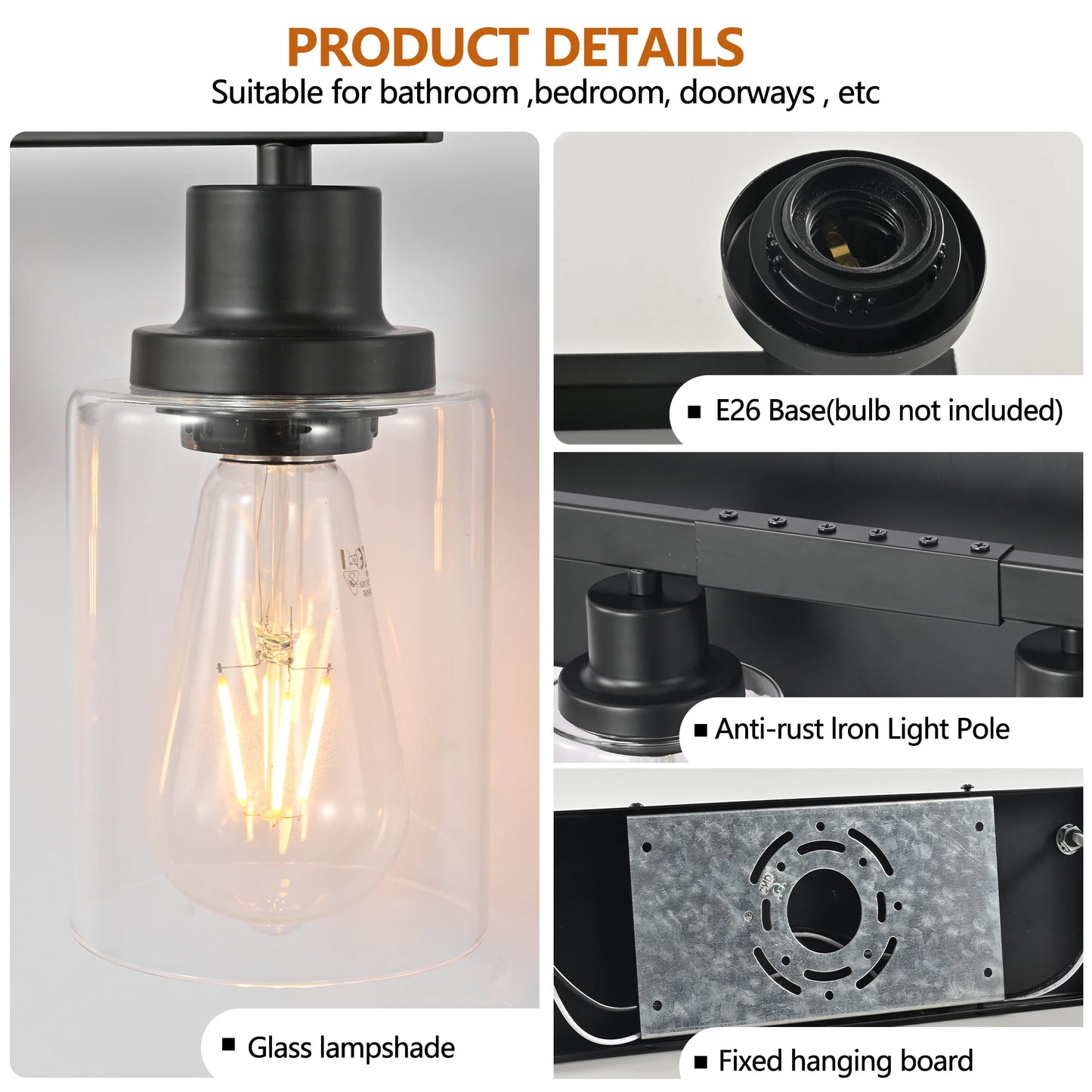 10 Light Bathroom Vanity Lights Over Mirror, 65.4inch Black Vanity Lights Fixtures Matte Black Modern Bathroom Wall Lighting
