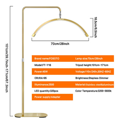 Fosoto Portable Cosmetics Moon Light Lamp for Lashes Half Moon Floor Lamps Lash Bed With Mirror Stand for Beauty Eyelash Lamp