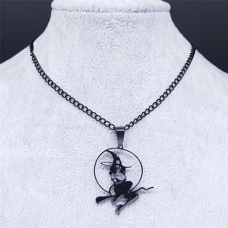 Wicca Witch Stainless Steel Choker Necklace Witchcraft Supplies for Spells Necklace Hollow Pendant for Women Punk Jewelry N4444S