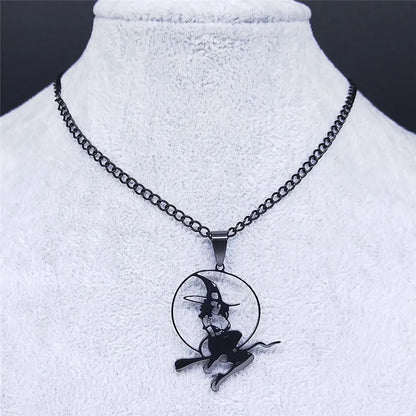 Wicca Witch Stainless Steel Choker Necklace Witchcraft Supplies for Spells Necklace Hollow Pendant for Women Punk Jewelry N4444S
