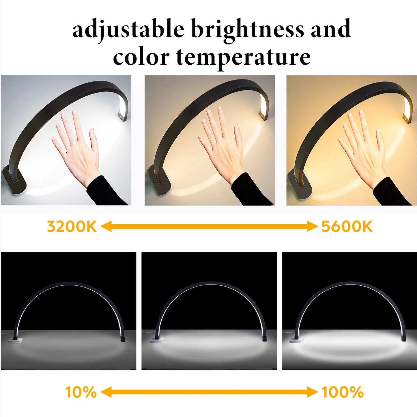 FOSOTO 30inch Arc U-shaped Nail Desk Light Manicure Half Moon Table Light with Rhinestones for Lashes Nail Tattoo Beauty Lamp