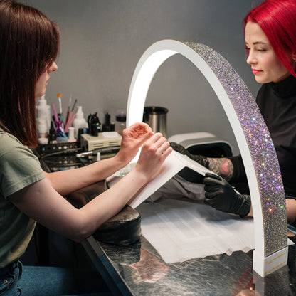 FOSOTO 30inch Arc U-shaped Nail Desk Light Manicure Half Moon Table Light with Rhinestones for Lashes Nail Tattoo Beauty Lamp