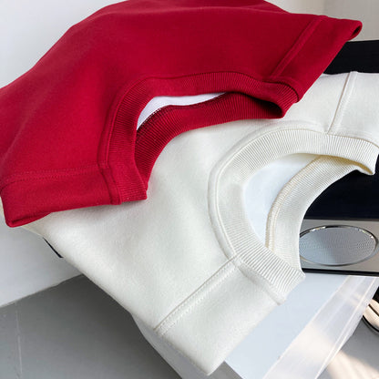 Luxi 2025 Autumn and Winter New Style Velvet Thickeneded Burgundy Sweatshirt for Women Korean Style Normcore Long-Sleeved Pullover Top 2628