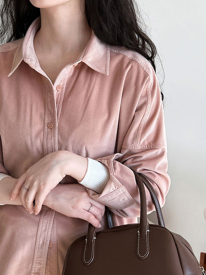 Lushi Japanese-Style Minimalist Thickened Brushed Corduroy Shirt for Women 2025 Autumn Inner Layering Base Shirt 3378