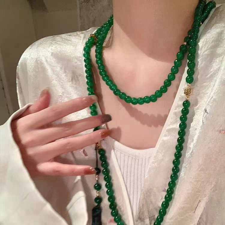 New Chinese Style Safe Buckle Tassel Beaded Crossbody Chain Guofeng Antique Long Necklace Accessories Women's Cheongsam Vintage Wreaths