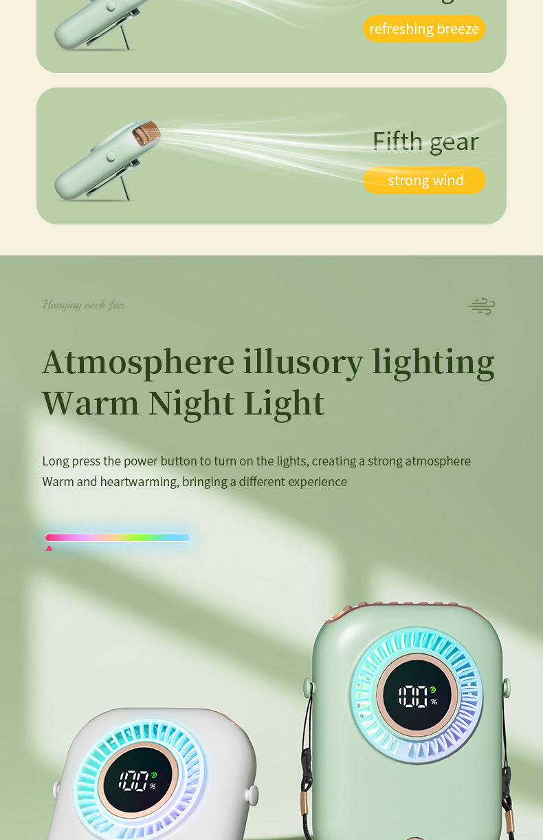 New Handheld Digital Display Small Fan Portable USB Lazy Electric Fan Outdoor Mini Waist Fan Hanging Neck Fan