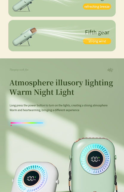 New Handheld Digital Display Small Fan Portable USB Lazy Electric Fan Outdoor Mini Waist Fan Hanging Neck Fan