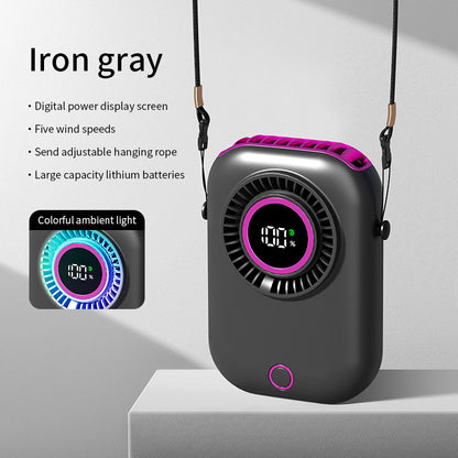 New Handheld Digital Display Small Fan Portable USB Lazy Electric Fan Outdoor Mini Waist Fan Hanging Neck Fan