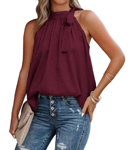 2026 Amazon Summer New Style Halter Neck Bow Leopard Print Satin Sleeveless Vest Top Wholesale