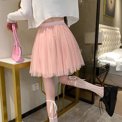 New Style Pleated Skirt, Slimming A-Line Skirt, Women's Spring and Summer Mesh High-Waisted Slim-Fit Elegant Versatile Skirt