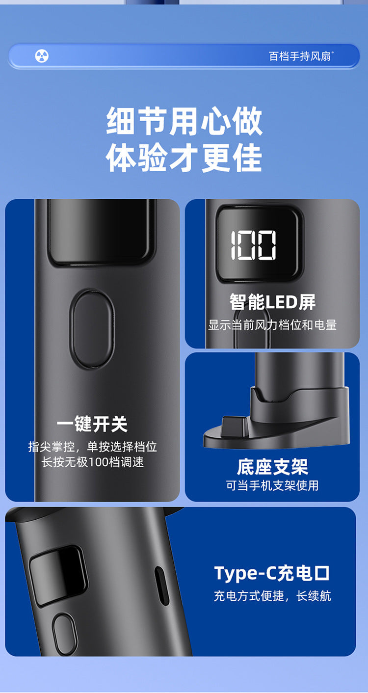 New Cross-Border High-Speed Small Fan Portable Student Desktop Fan Outdoor USB Digital Display Handheld Small Fan