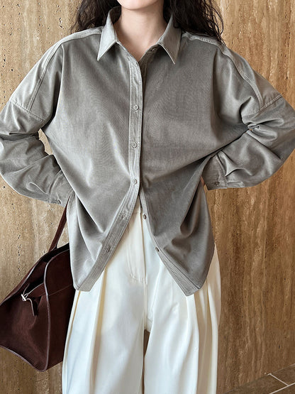 Lushi Japanese-Style Minimalist Thickened Brushed Corduroy Shirt for Women 2025 Autumn Inner Layering Base Shirt 3378