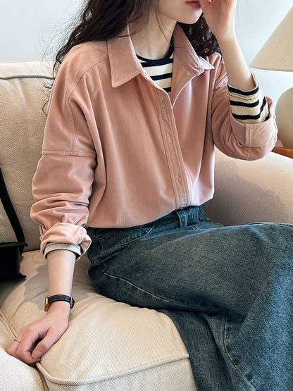 Lushi Japanese-Style Minimalist Thickened Brushed Corduroy Shirt for Women 2025 Autumn Inner Layering Base Shirt 3378