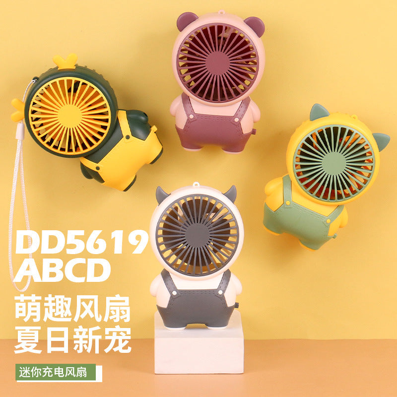 New cartoon mini fan summer outdoor portable USB rechargeable fan student dormitory desktop fan