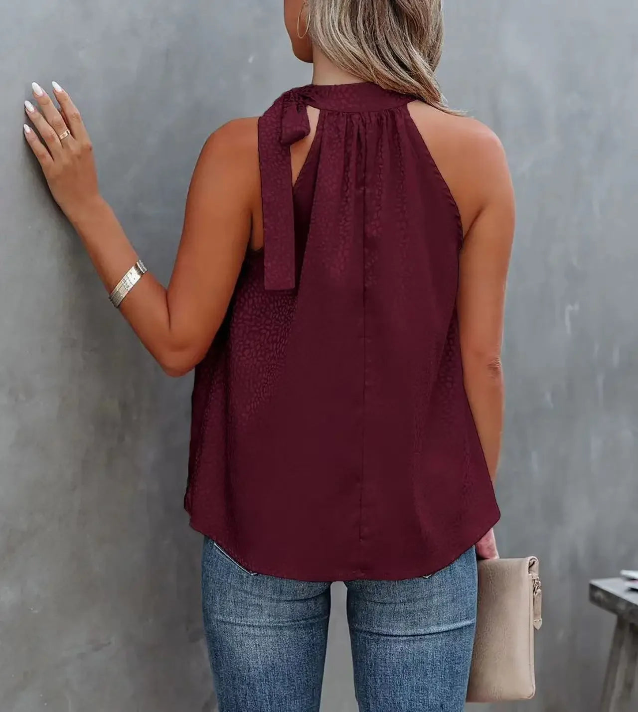 2026 Amazon Summer New Style Halter Neck Bow Leopard Print Satin Sleeveless Vest Top Wholesale