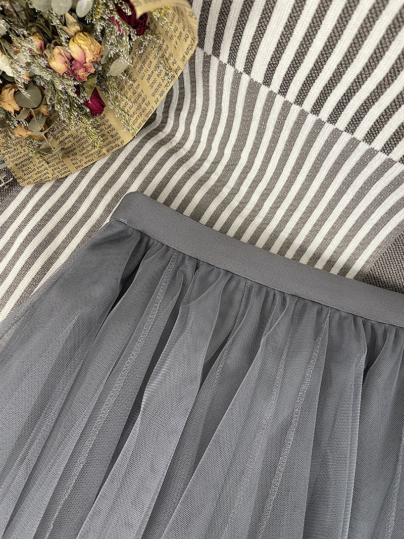 New Style Pleated Skirt, Slimming A-Line Skirt, Women's Spring and Summer Mesh High-Waisted Slim-Fit Elegant Versatile Skirt