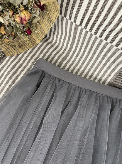 New Style Pleated Skirt, Slimming A-Line Skirt, Women's Spring and Summer Mesh High-Waisted Slim-Fit Elegant Versatile Skirt