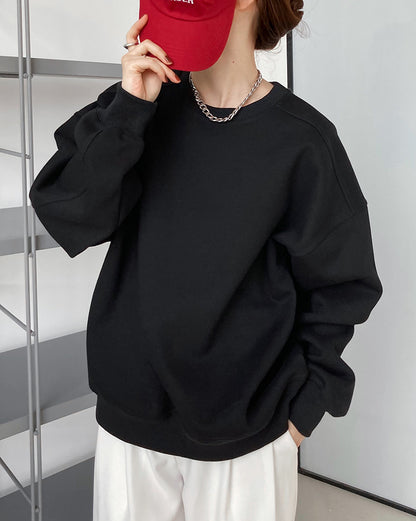 Luxi 2025 Autumn and Winter New Style Velvet Thickeneded Burgundy Sweatshirt for Women Korean Style Normcore Long-Sleeved Pullover Top 2628