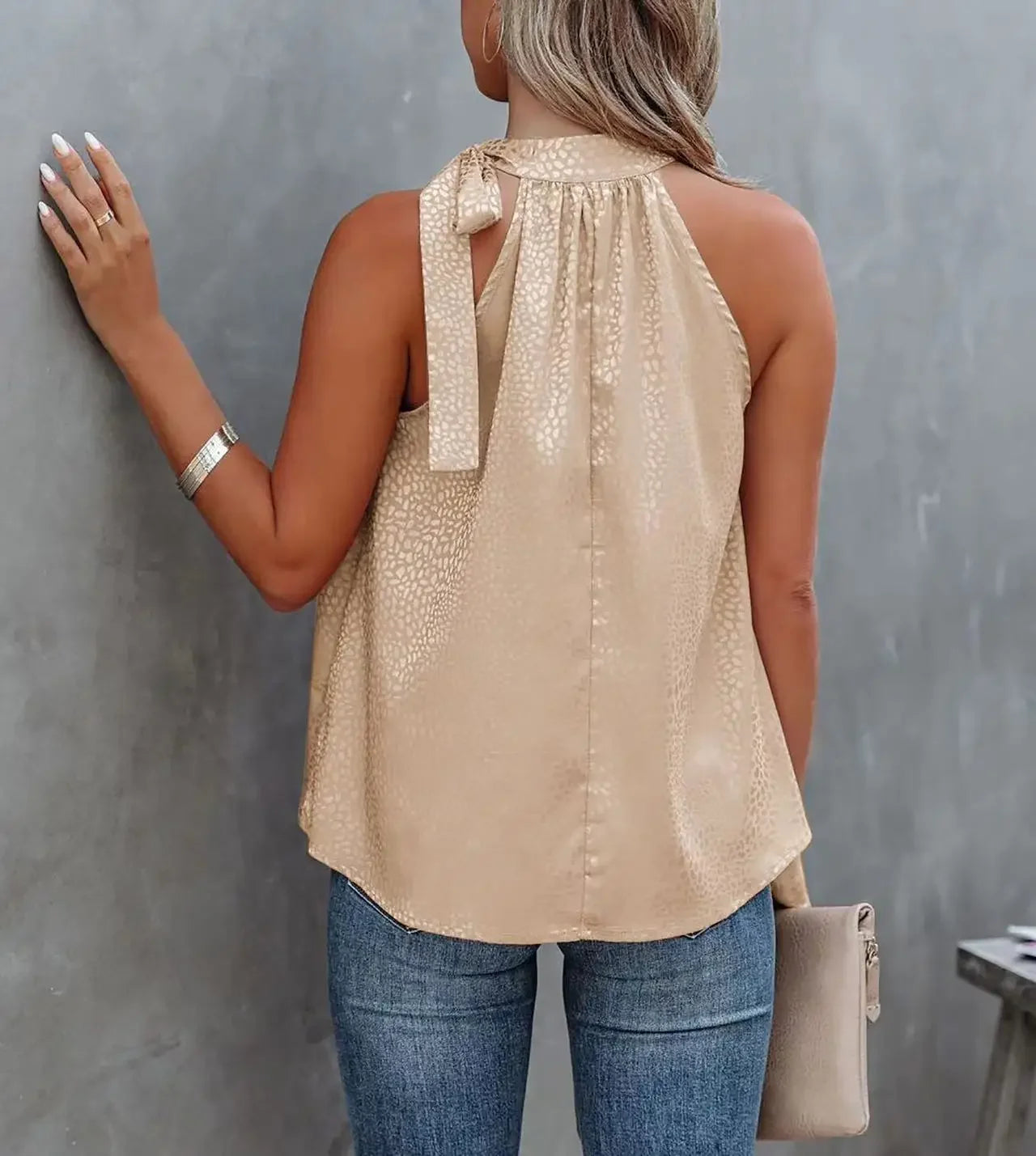 2026 Amazon Summer New Style Halter Neck Bow Leopard Print Satin Sleeveless Vest Top Wholesale