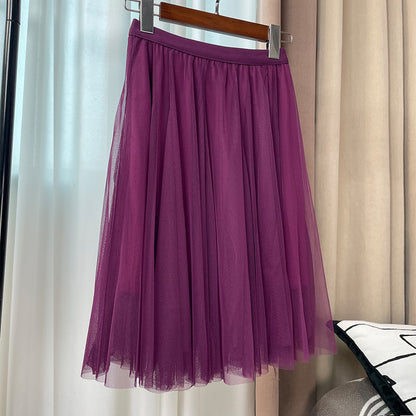New Style Pleated Skirt, Slimming A-Line Skirt, Women's Spring and Summer Mesh High-Waisted Slim-Fit Elegant Versatile Skirt
