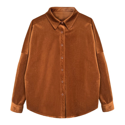 Lushi Japanese-Style Minimalist Thickened Brushed Corduroy Shirt for Women 2025 Autumn Inner Layering Base Shirt 3378
