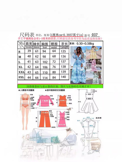 Cross-Border European and American Fashion Women's Clothing Spring and Summer New Long Dress Printed V-Neck Sexy Long-Sleeved Beach Dress